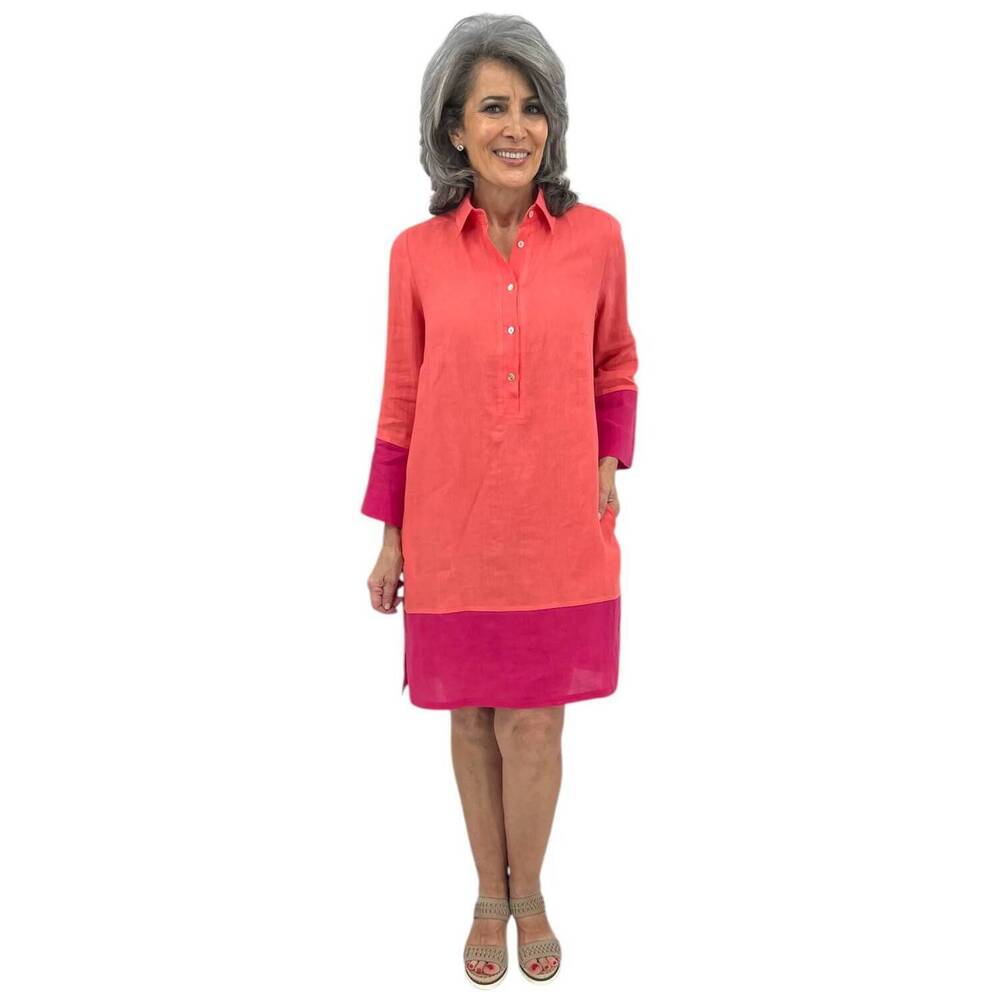 NEW ILINEN shirt dress in coral/magenta